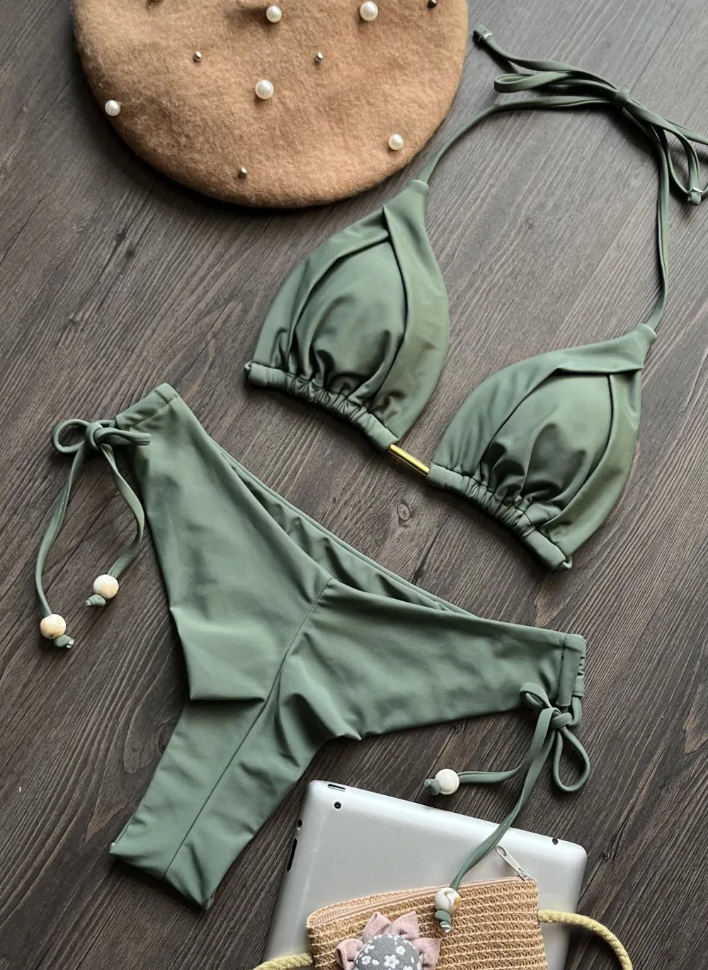 2025 nouveau Triangle Sexy maillot de bain pour femmes Bikinis brésiliens licou maillots de bain Push Up maillot de bain chaîne en métal plage Bikini ensemble