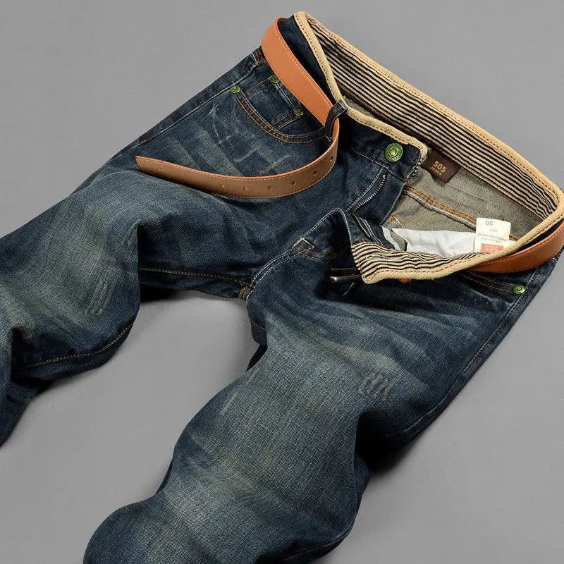 Jean Décontracté Ample Homme Vintage — Droit Trou Tout-Match Automne Hiver