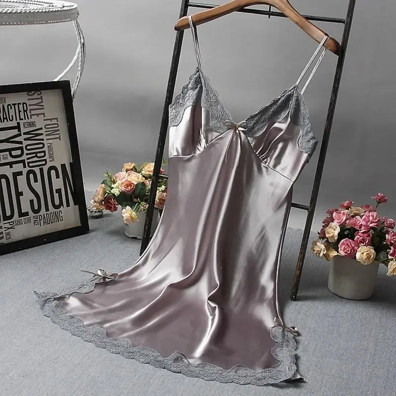 Sexy Lace Patchwork Camisole Lingerie Chemise Nightdress Wedding Silk Robe Nightwear Women Nighties Sleepwear Sexy Nightgowns