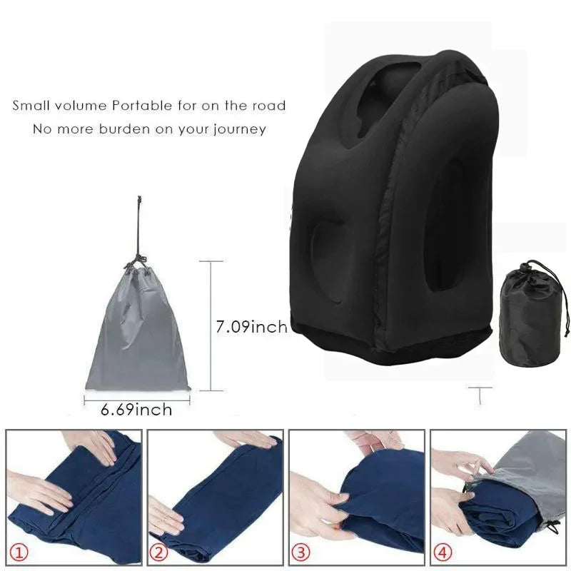 Inflatable Travel Pillow, New Model, Portable Chin Support, Neck Pillow for Airplane, Car, Bus, Train, Office, Nap Rest