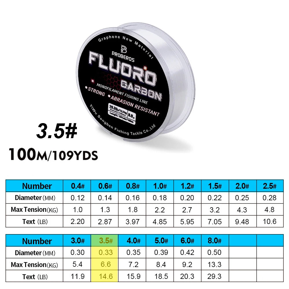 Fil de Pêche Fluorocarbone 100m — Monofilament 2.2 à 29.3 lb Carpe & Leader