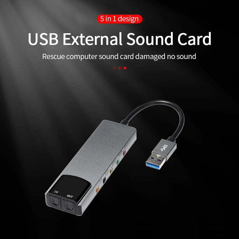 Carte Son USB Optique 6 en 1 Aluminium — Adaptateur Audio Multifonction Laptop