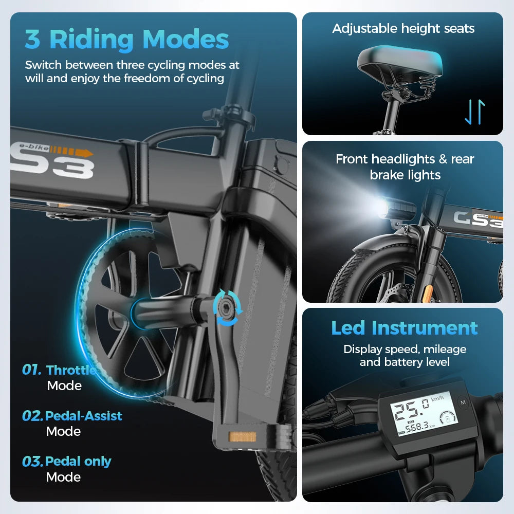 Vélo Électrique 500W 48V 8Ah 14 Pouces — Ville Neige Adulte