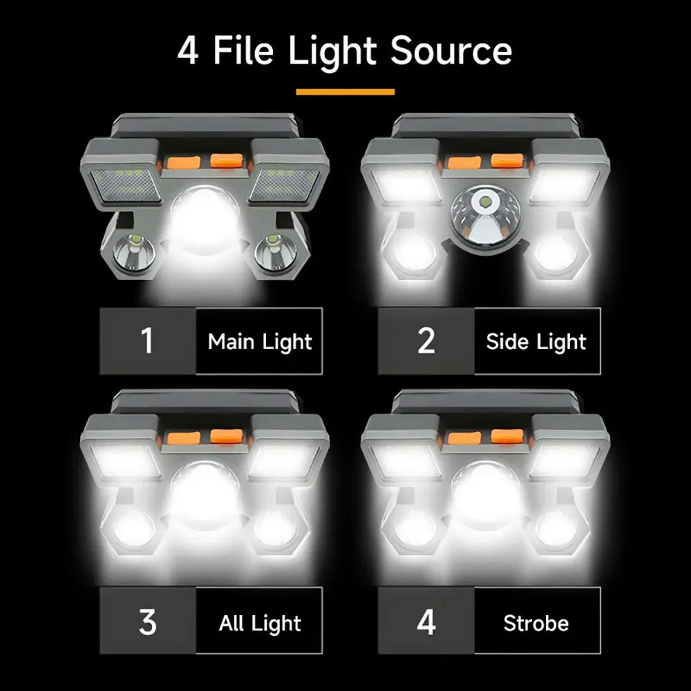 Lampe de poche à 5 LED, Rechargeable, avec batterie au Lithium intégrée, phare puissant, pour Camping, aventure, pêche, cyclisme