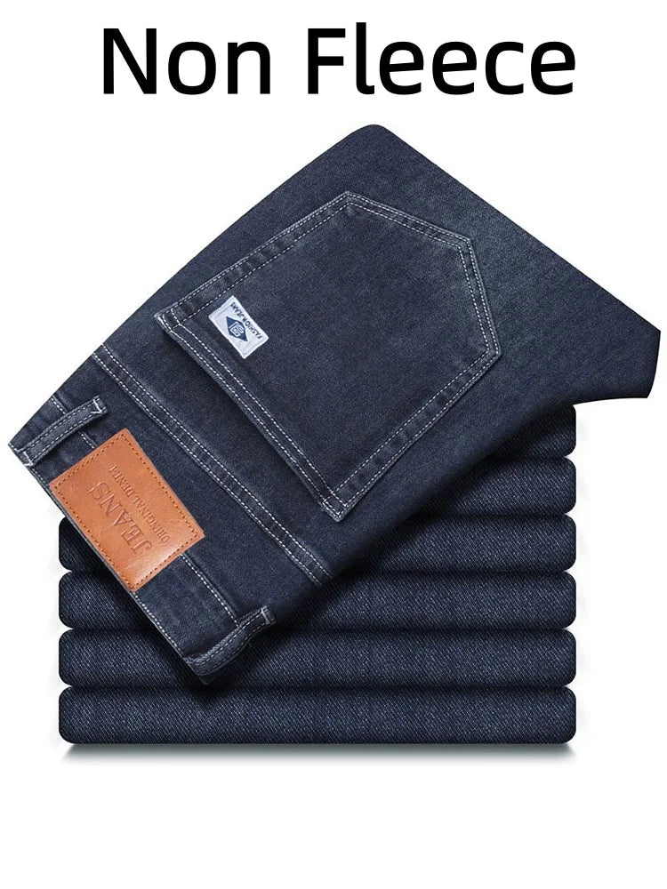 Men's Warm Winter Fleece-Lined Jeans, Thick, Stretchy, Casual, Lightweight Pants for Office and Everyday Wear