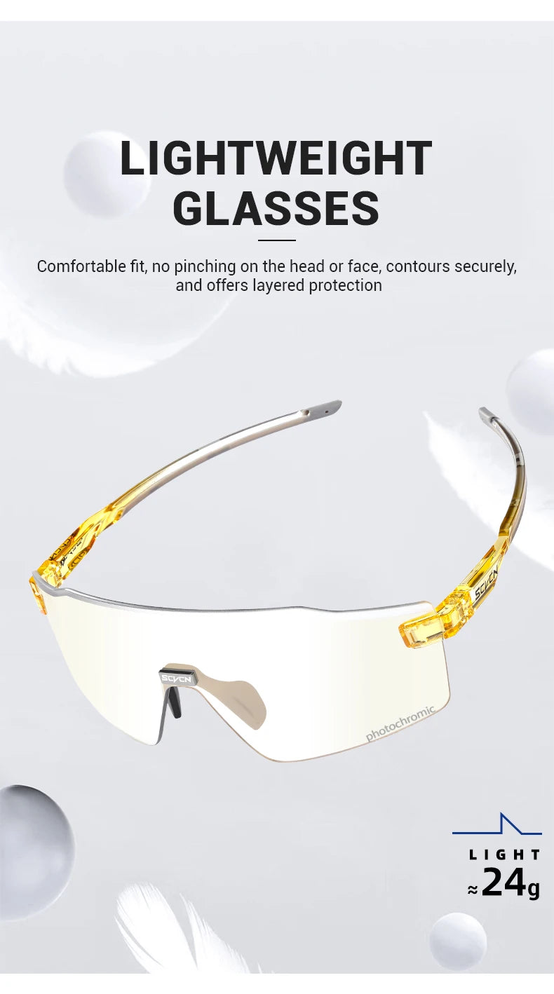 Lunettes de cyclisme photochromiques SCVCN pour hommes et femmes, lunettes de vélo de route et de VTT, lunettes de randonnée décontractées, coupe-vent