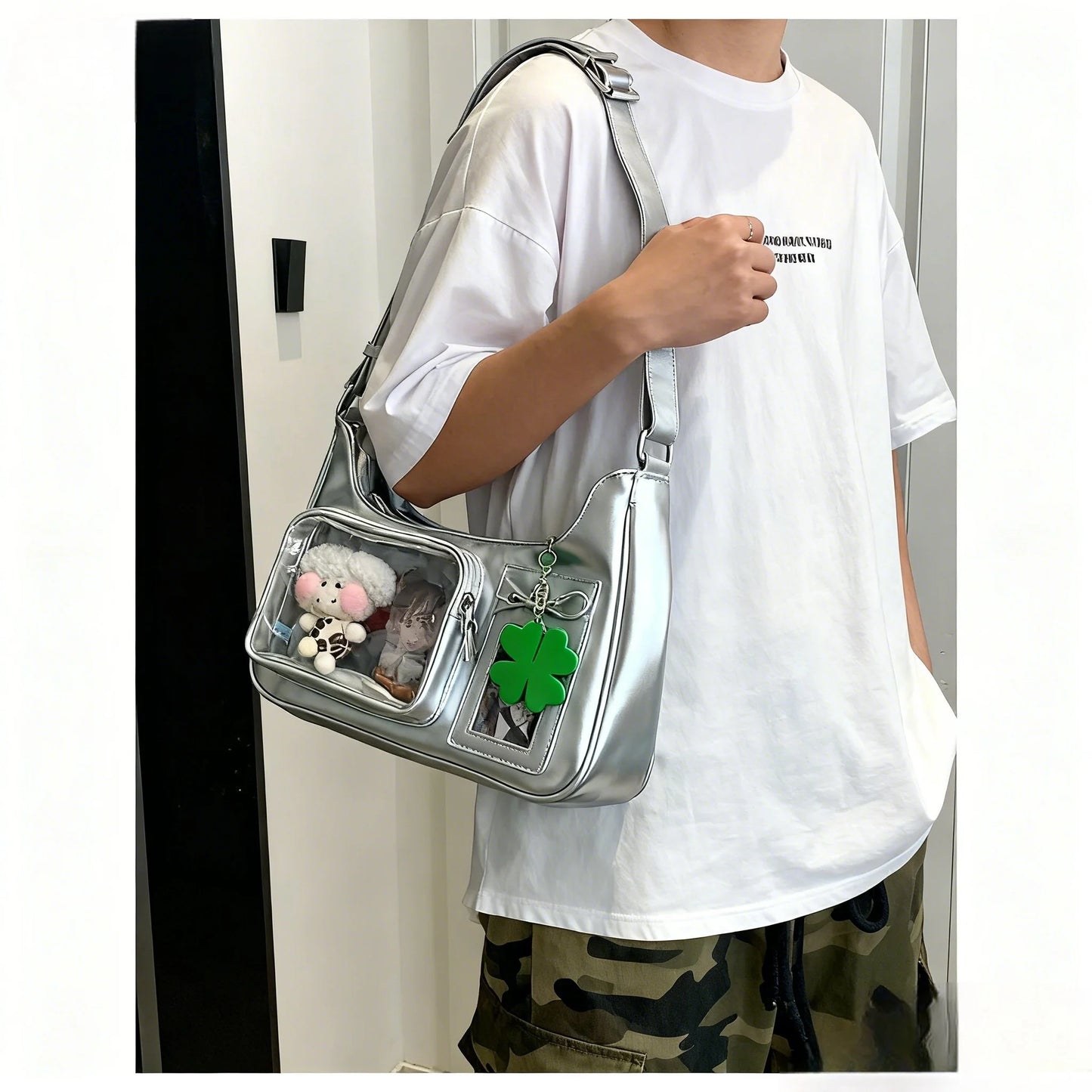 Y2K Harajuku Shoulder Bag Women Korean Transparent Ita Bag School Crossbody Bag Japanese Designer Preppy Handbag Purse