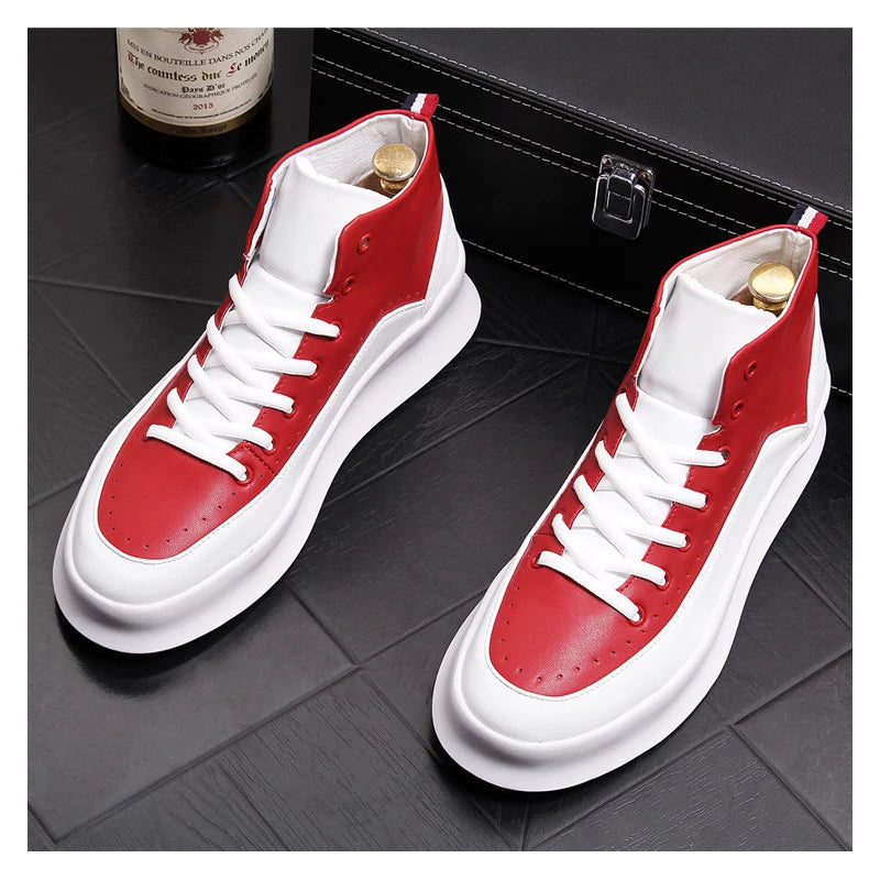 Bottes Homme Rouge & Blanc en Cuir — Style Audacieux & Original