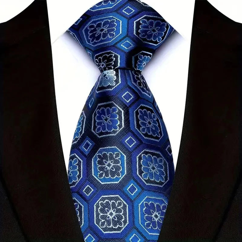 Cravate classique à rayures Paisley pour hommes — 8cm, Jacquard, bleu royal, accessoires, mariage