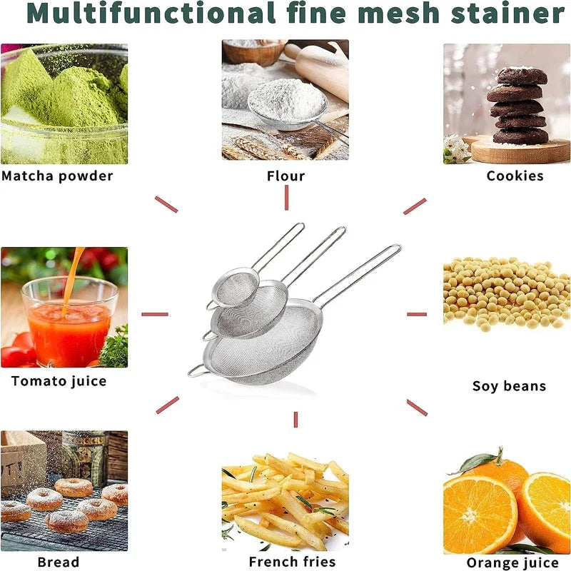 Fil Acier Inoxydable Maille Fine Passoire Huile Farine Tamis — Pâtisserie Cuisine 1 3 4 Pièces