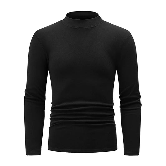 1/2 pcs Autumn and Winter Men's Fashionable Semi-High Neck Long-Sleeve Base Top Solid Color Casual Sports Fitness Warm T-Shirt