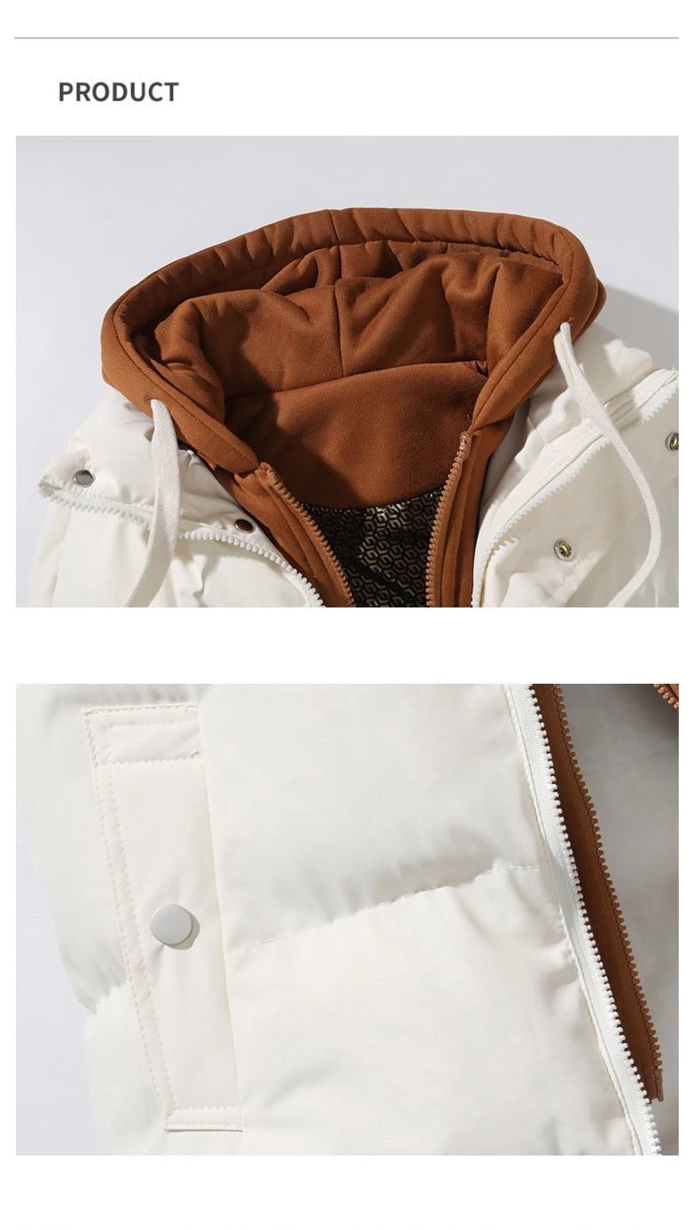Chaqueta de invierno con capucha para hombre, abrigo de plumón de algodón, chaleco grueso, chaleco cálido, abrigo casual
