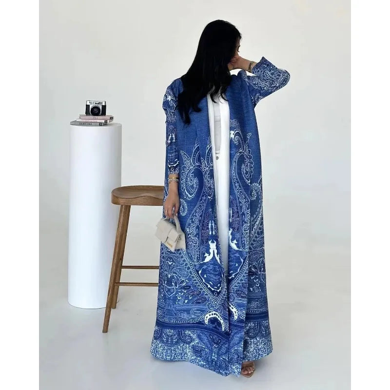 KAF femmes mode Abaya Vintage imprimé Cardigan conception ample grande taille élégante femme luxe Robe printemps automne modèle