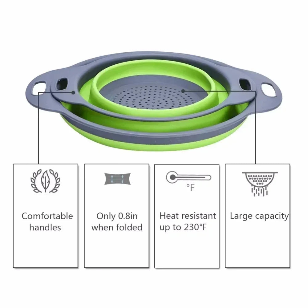 Panier égouttoir pliant en Silicone, 2 pièces, passoire pliable pour fruits et légumes, passoire de cuisine pour aliments, pâtes, ustensiles de cuisine, dispositif de vidange