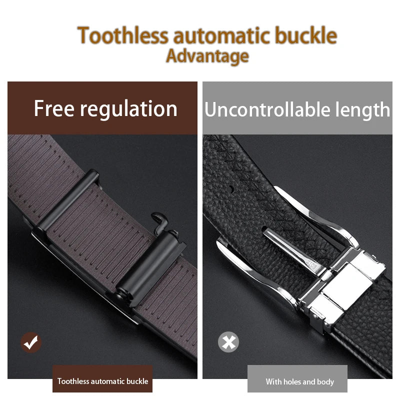 Ceinture Cuir Boucle Automatique Homme — Peau de Vache Noire 110-160cm Grande Taille