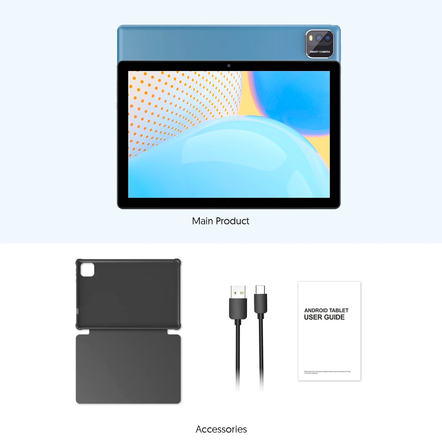10-inch Tablet PC, Android 15 system, Quad-Core Processor, 12 (3+9) GB + 64 GB Storage, Expandable up to 1TB, Supports WiFi 6,