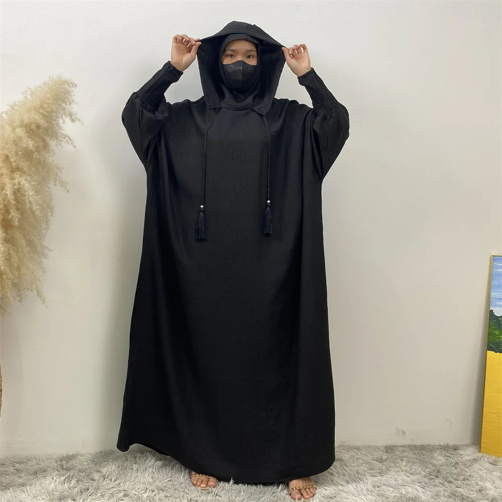 Femmes 12 couleurs Abayas musulman Ramadan vêtements de prière avec capuche Jalaba solide décontracté manches chauve-souris Robe arabe Eid Djellab