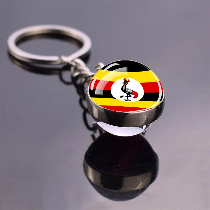 African Flag Keychain, Algeria, Somalia, Tunisia, Morocco, Egypt, National Flag, Double-sided Glass Ball Pendant, Gift