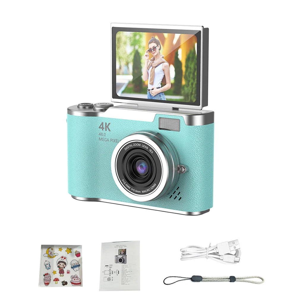 New 4K CCD 8X Digital Zoom Digital Camera for Students 48MP Compact Digital Photography Camera 180 Flip Screen Selfile Camera