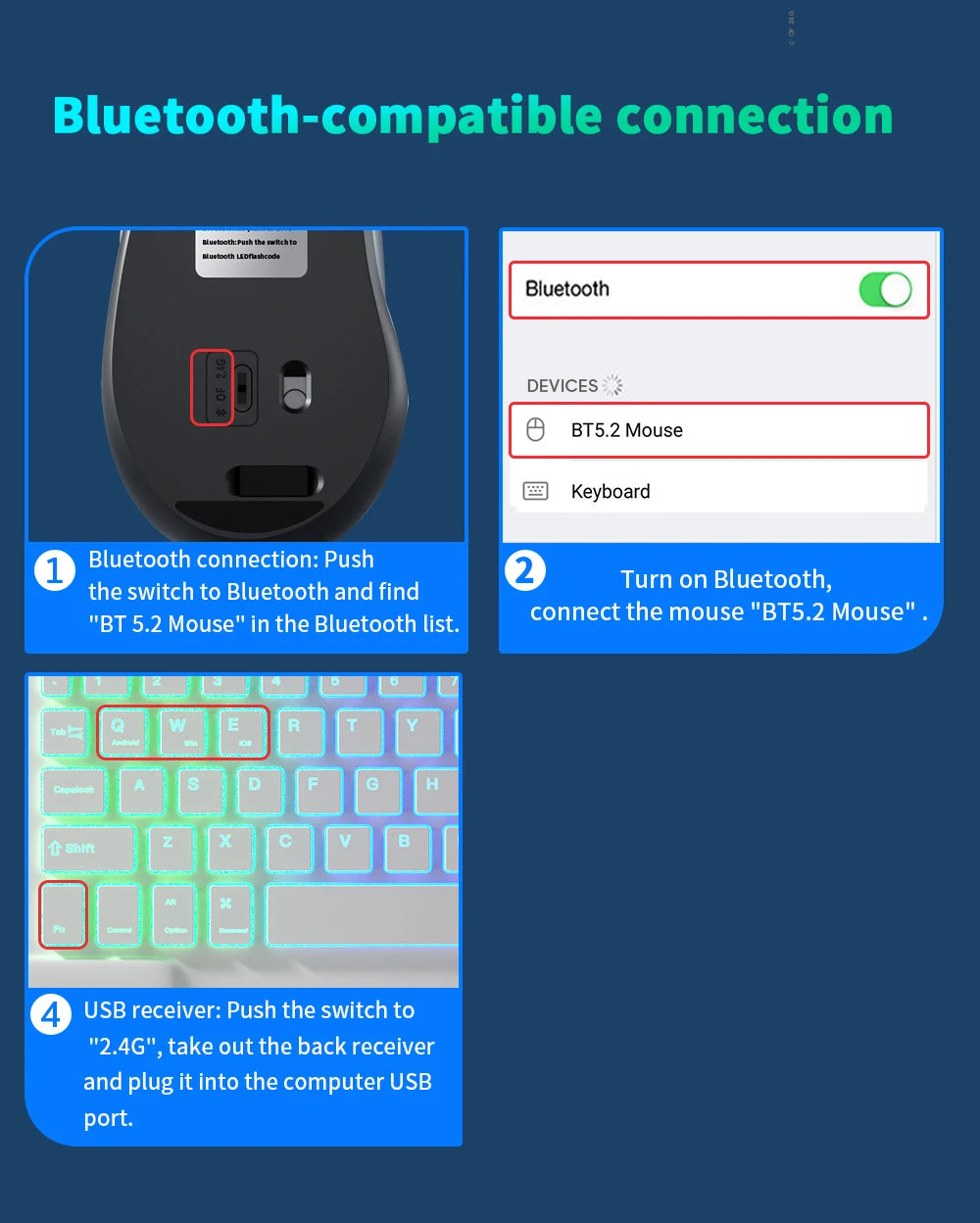 Souris Bluetooth sans fil Portable compacte ergonomique 2.4G USB silencieuse 1600DPI 500mAh Rechargeable pour PC tablette ordinateur Portable MacBook