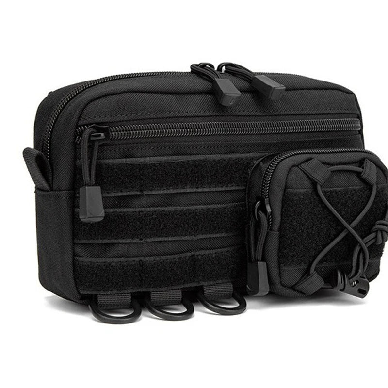 Pochette d'administration horizontale tactique Molle avec poche avant à cordon, pochette modulaire EMT, sac de rangement utilitaire EDC, sac de taille d'extérieur