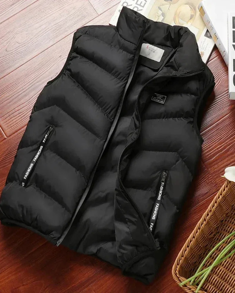 Men's Sleeveless Puffer Coats, Solid Color Down Vest, Winter Warm Gilet, Outerwear, Windbreaker, New Collection 2024