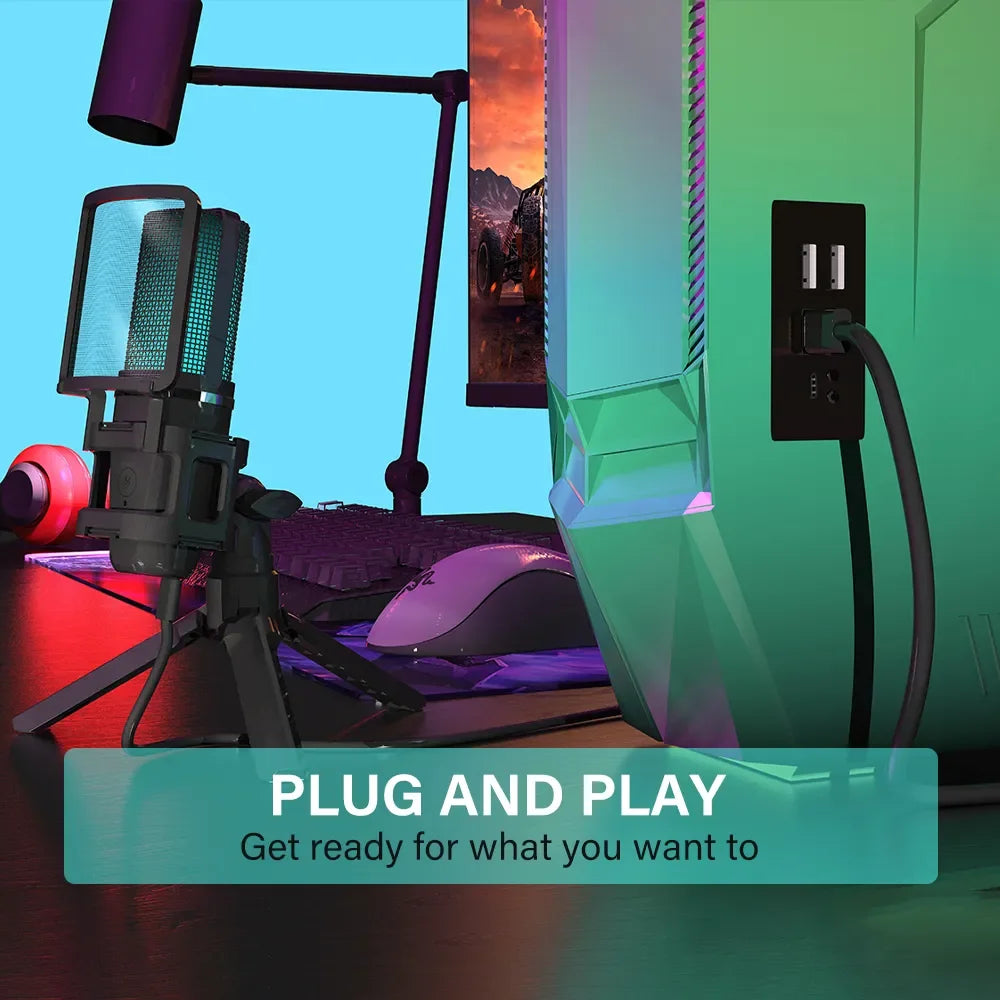 Zealsound – Microphone USB à condensateur RGB avec bras articulé pour gaming, podcast et streaming