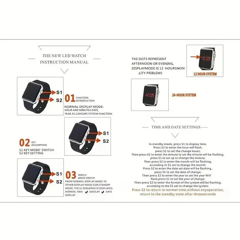 Montre Numérique Sport LED Silicone — Décontractée Mode Homme Femme
