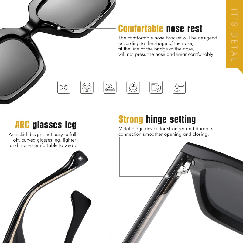 Lunettes de soleil carrées polarisées de qualité supérieure avec rivets en cristal épais pour femmes, lunettes de conduite élégantes surdimensionnées pour hommes, lunette de soleil femme