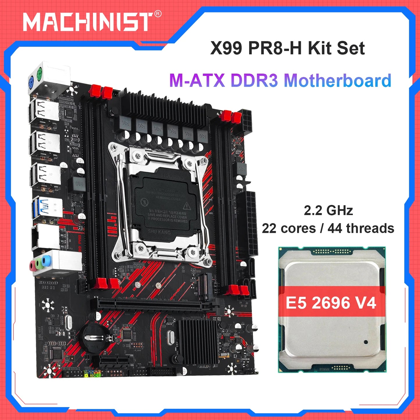 MACHINIST X99 PR8-H Combo carte mère Intel Xeon E5 2686 V4 ou E5 2696 V4 CPU LGA 2011-3, prise en charge de la RAM DDR3 NVME M.2