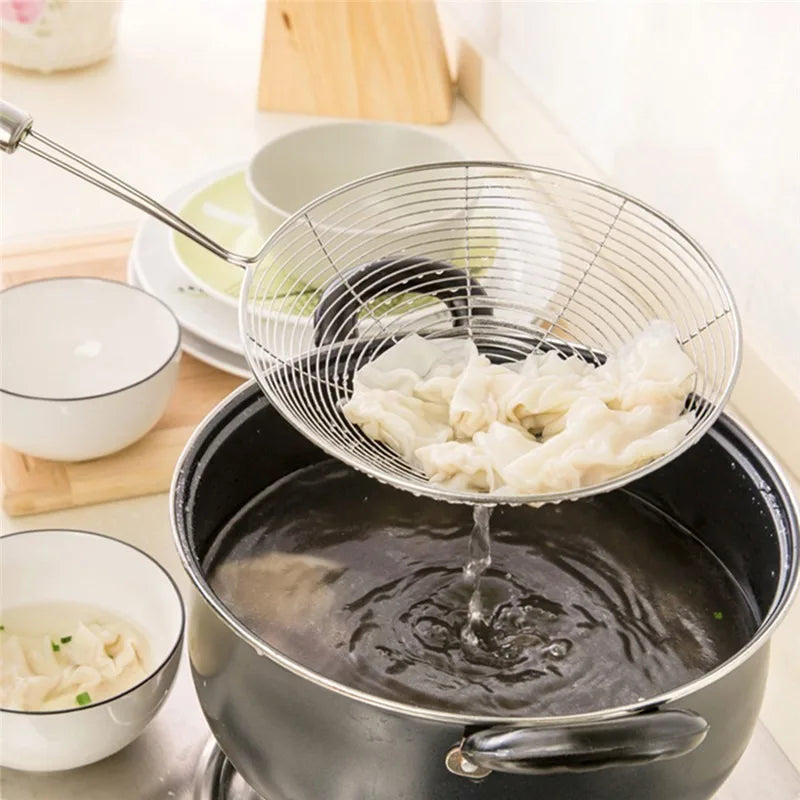 Stainless Steel Frying Colander, French Fry Spoon, Wire Mesh Skimmer, Strainer, Fryer Spoon, Sieve, Kitchen Supplies, 1/3/5 Pcs