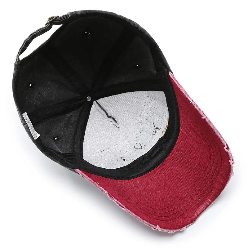 Casquette en denim shabby avec lettres lavées — hommes, femmes, chapeau de soleil, version coréenne, mode printemps/automne