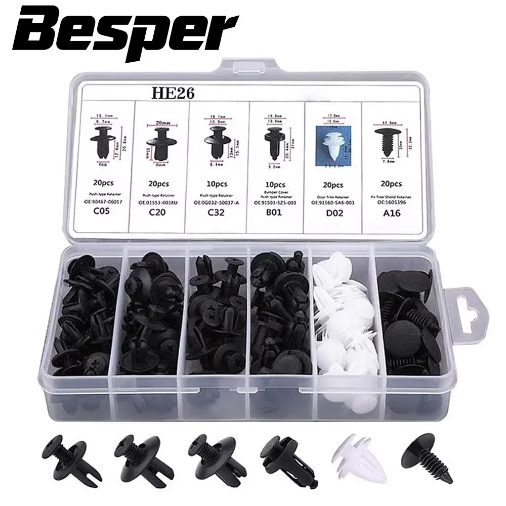 Kit de fixation de panneau de garniture de porte de pare-chocs de voiture, clip de fixation automatique mixte, poussoir de carrosserie, retenue, goupille, rivet, clips de voiture, emballage de boîte ou de sac