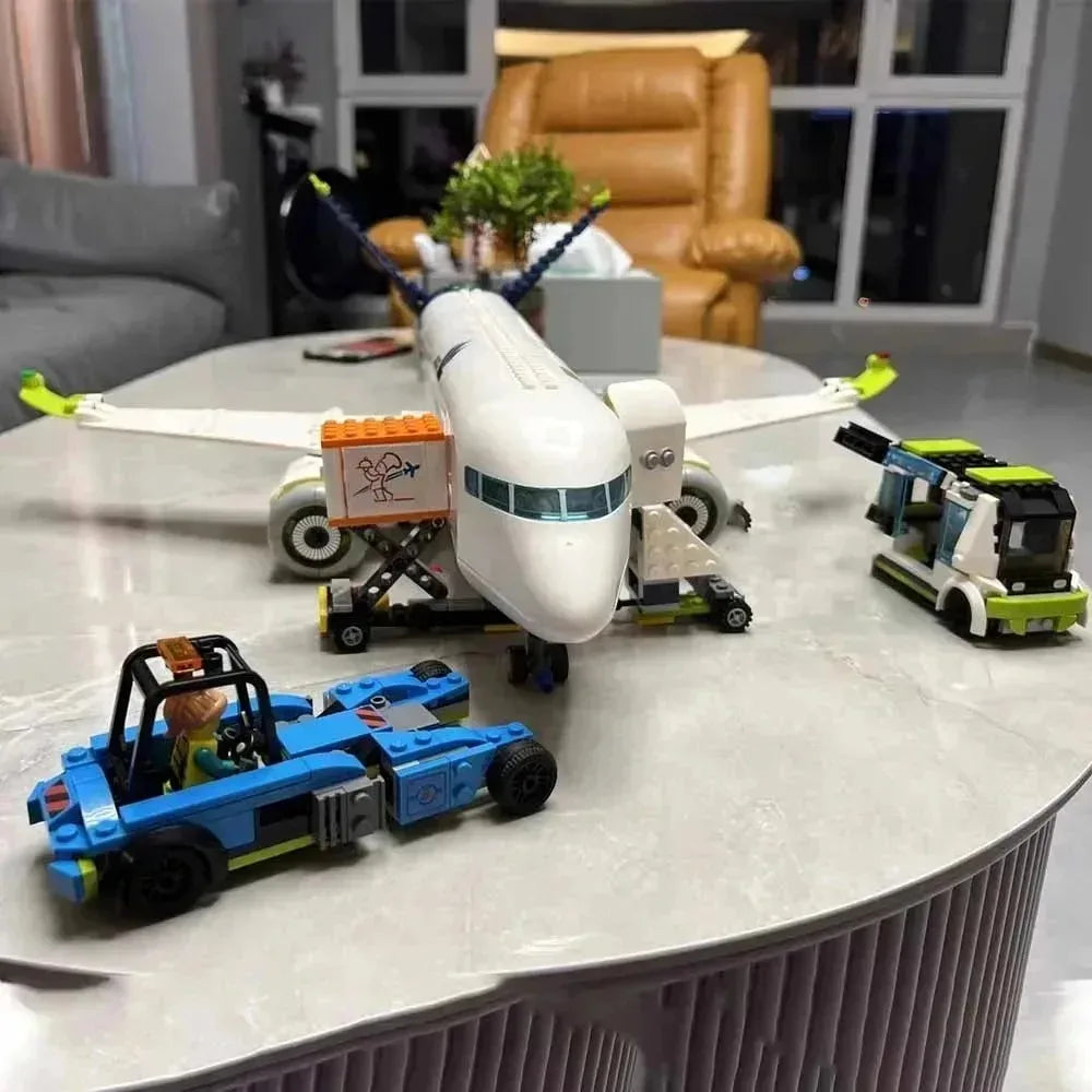 Bloques de construcción para niños, avión de pasajeros compatible con 60367, 913 piezas, cabina que se puede abrir y cerrar, adecuado para fiestas de cumpleaños