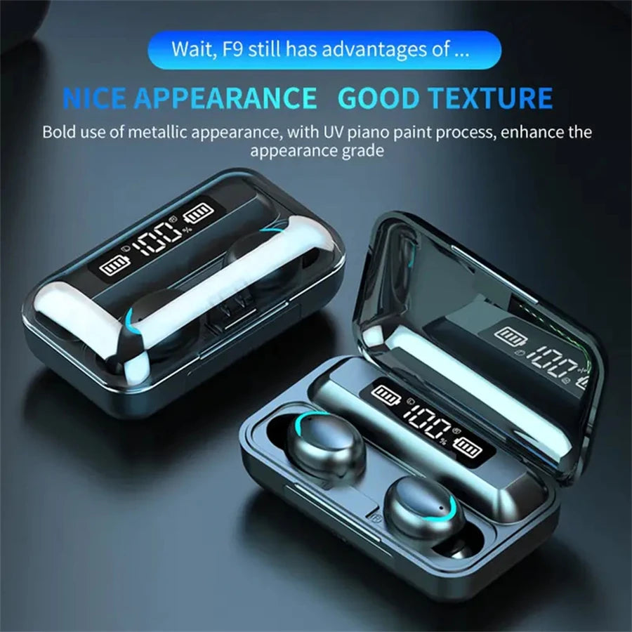 F9 Wireless Gaming Earbuds - TWS Bluetooth Earphones with Digital Display and Large Capacity Charger