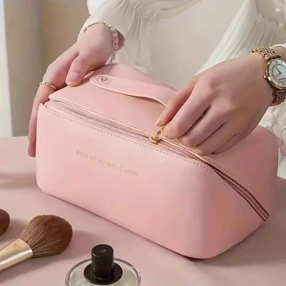 Bolsa de almacenamiento de cosméticos de viaje portátil, bolsa de maquillaje de gran capacidad, impermeable, para belleza y cuidado de la piel, almohada de belleza, neceser