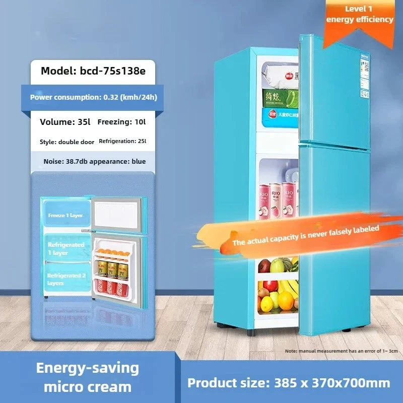 Refrigerador de doble puerta para apartamento de alquiler, pequeño refrigerador doméstico con congeladores profundos, refrigerador de bajo consumo de nivel uno