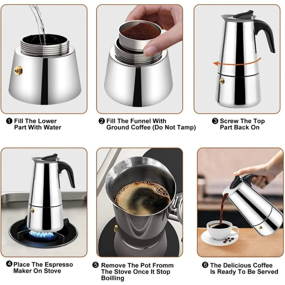 Cafetières moka en acier inoxydable, expresso, tasse à café, théière, café Latte, cafetière Portable pour Camping et maison