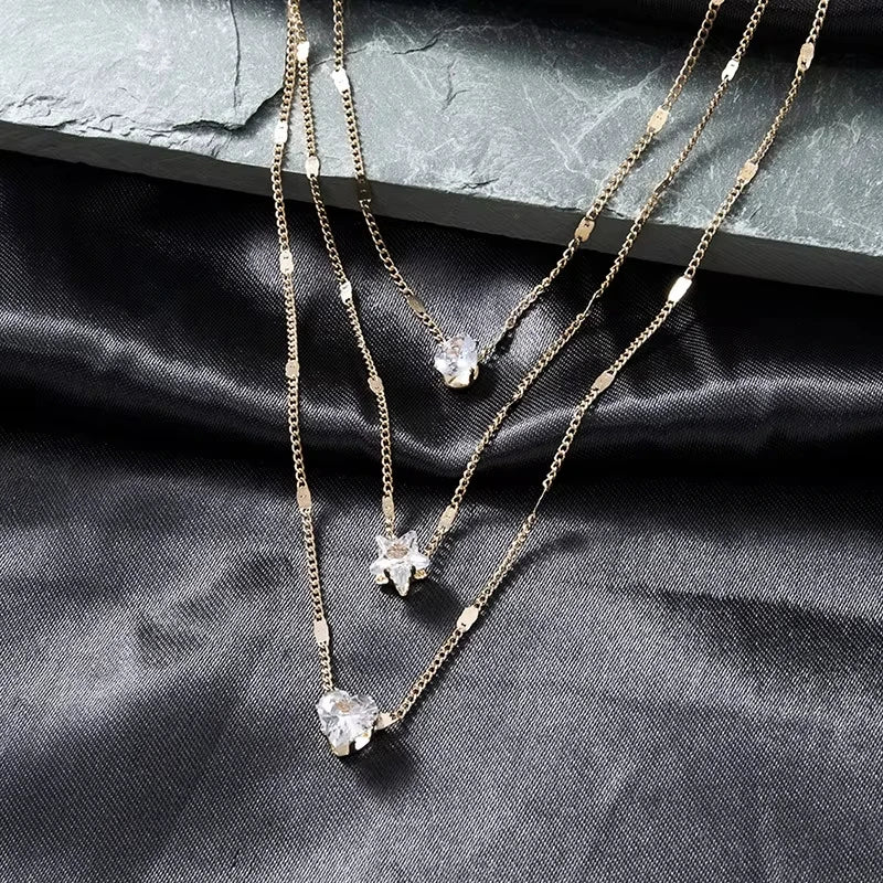 Women's Zircon Pendant Necklace, Multi-layer Chain, Choker, Fashionable, Shiny, Party Jewelry, Gift