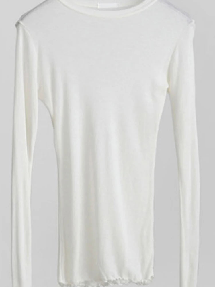 Camiseta básica de manga larga de alta calidad, elástica, fina y transparente para mujer, informal y sexy