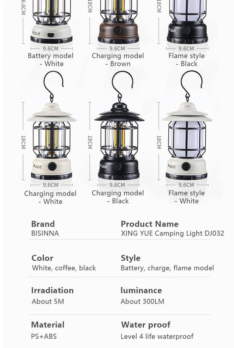 BISINNA Camping lumières longue Endurance tente extérieure lumières Rechargeable/batterie étanche Camping lumières rétro atmosphère lumières