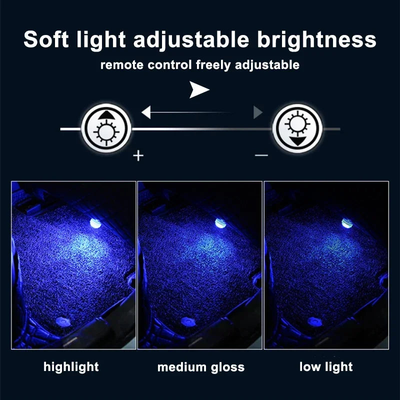 Lumière ambiante LED sans fil pour voiture — intérieur, toit, pied, atmosphère, télécommande, style diamant