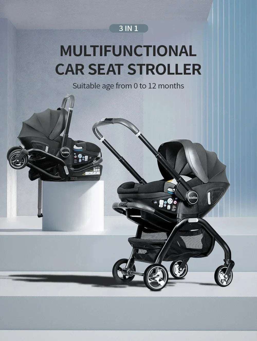 4-in-1 Baby Stroller, Child Car Seat with ISOFIX Base, Portable and Lightweight Luxury Stroller for Newborns