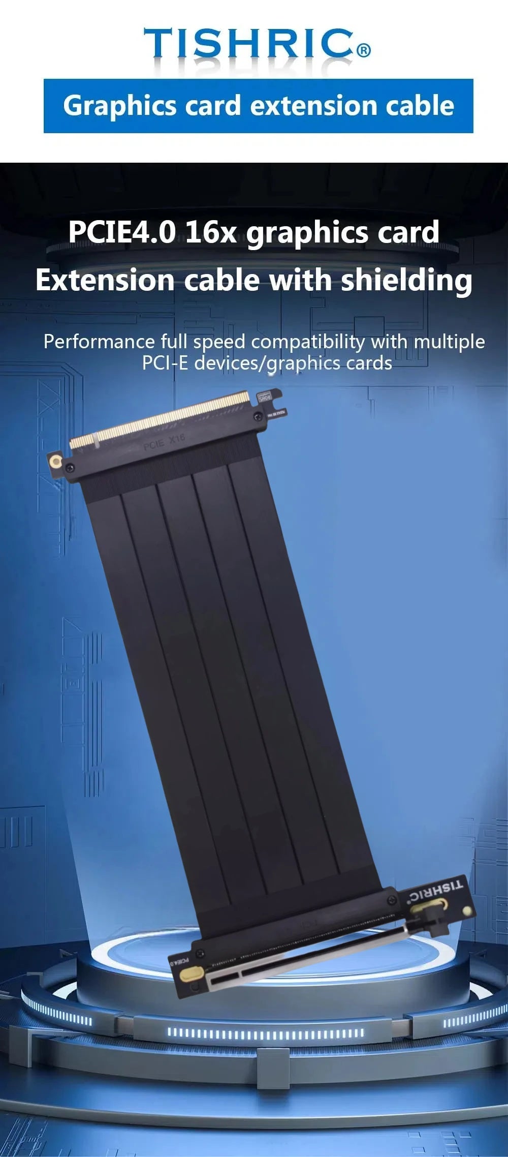 Câble Riser PCI-E 4.0/5.0 X16 TISHRIC pour Carte Graphique, Blindage EMI, Extension Flexible Express Gen 4 pour GPU