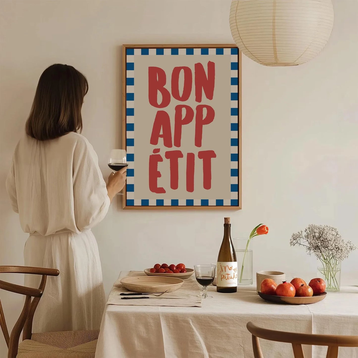 Bon Appetit nourriture cuisine toile impression typographie blanc bleu rayé cuisine mur Art affiche pour salon moderne décor à la maison