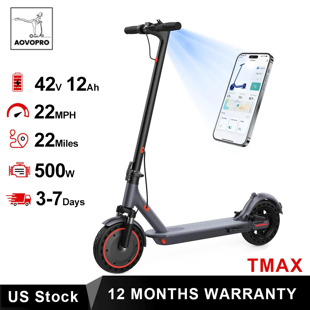 Scooter Électrique 500W 22MPH Adulte — App Intelligente Antidérapant Pliable