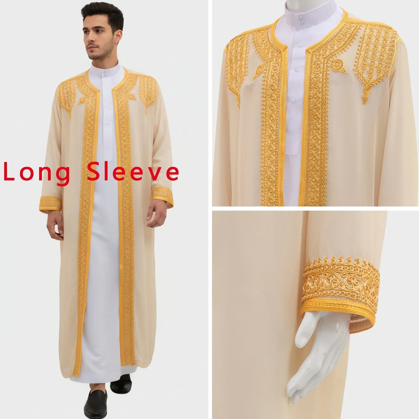 Robe traditionnelle arabe pour hommes, Robe brodée Thobe, ethnique du moyen-orient, Jubba Thobes Eid Djellaba, Kimono Abaya Thoub Dishdasha