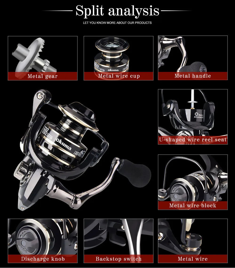 Le plus récent OKUMA AC2000-7000 Moulinet De Pêche En Métal Balle Grip Spinning Reel 5.2:1 Métal Moulinet Tasse 12KG Max Drag