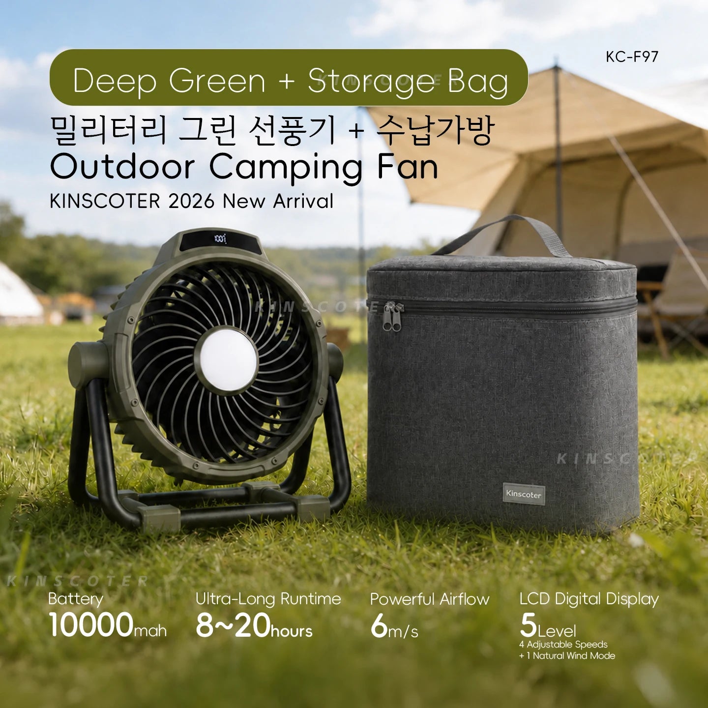 Ventilateur de Camping en plein air Portable 6 en 1, 20000mAh, Rechargeable, sans fil, ventilateur de plafond pour tente, réglage à 4 vitesses, éclairage LED, batterie externe
