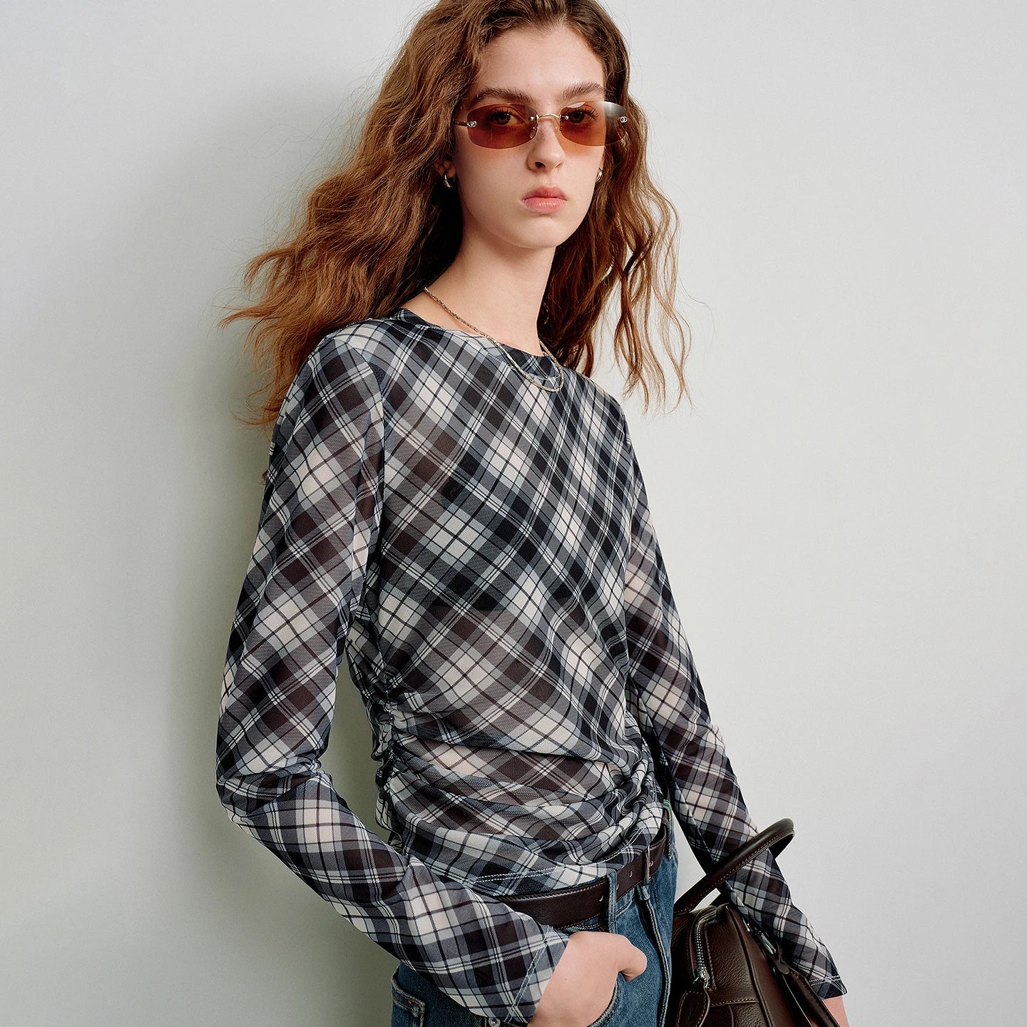 T-shirt femme en maille imprimé 2026 — printemps, taille découpée, Y2K, hauts courts
